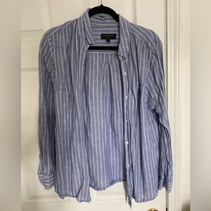 Banana Republic Linen/Cotton Blue and White Striped Shirt